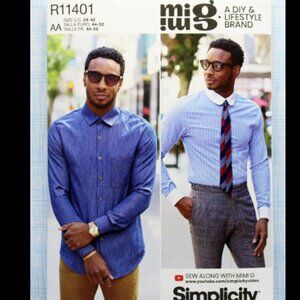 Simplicity Sewing Pattern R11401, Men's Fitted Shirt, Men's Size 34 36 38 40 42